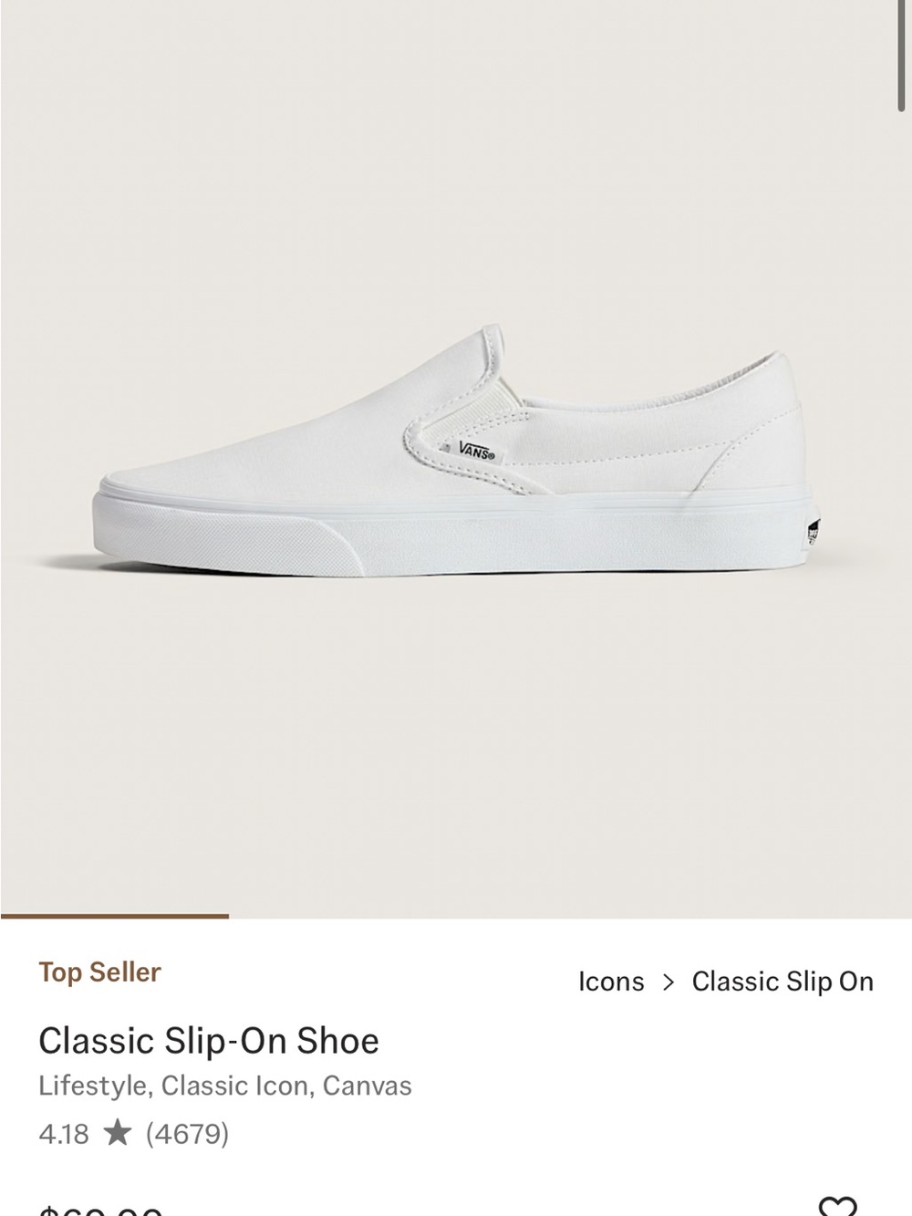 Vans classic slip on. White. Men’s size 9. New in box.